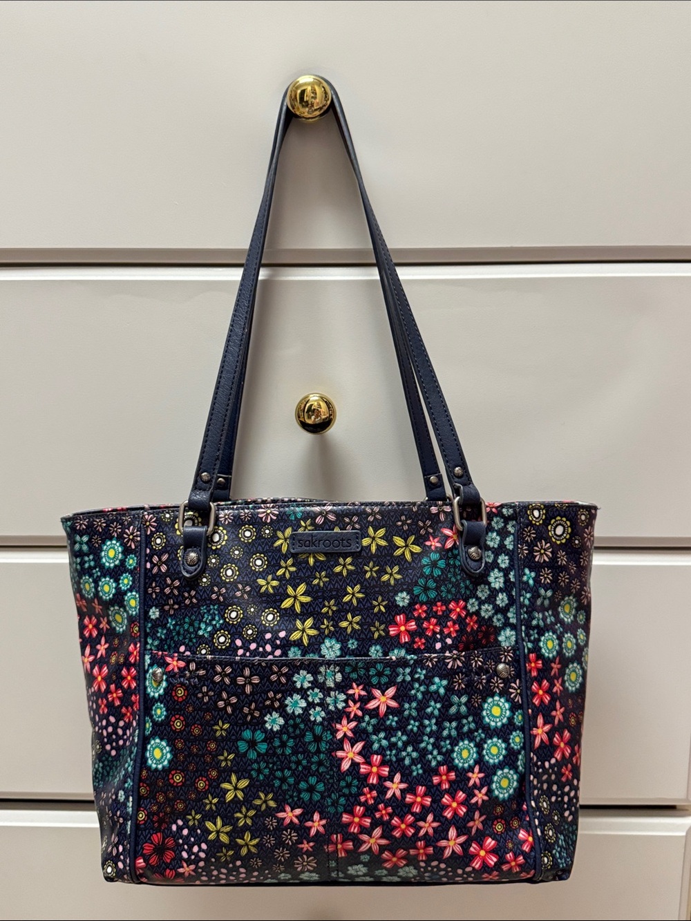 Sakroots Floral Tote with Blue Trim